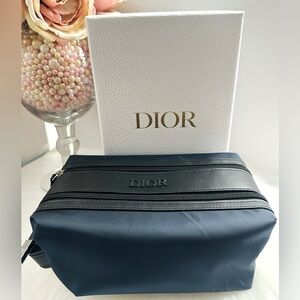 Dior men blue & black double zip cosmetic trousse pouch toiletry organizer